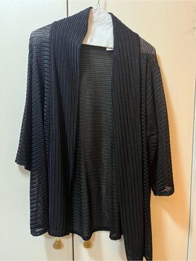 Black Open-Front Ribbed Knit Cardigan